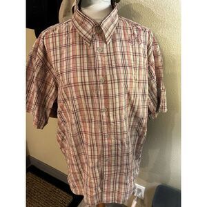Mountain Hard Wear Short Sleeve Button Down Shirt Men's Size XL Orange & Brown